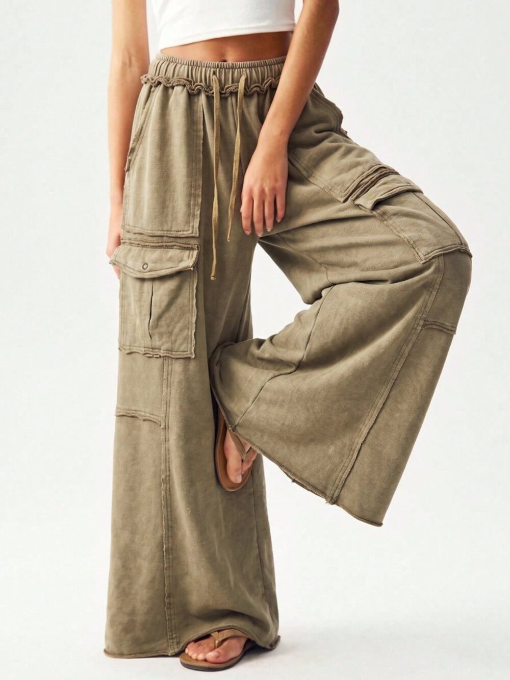 Khaki Casual Women's Woven Straight Leg Pants - Picture 3 of 7